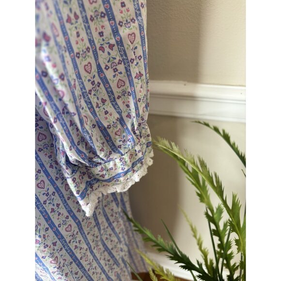 Lanz Of Salzburg Womens Size L Blue Floral Hearts Cotton Nightgown Long Sleeve - Picture 5 of 11